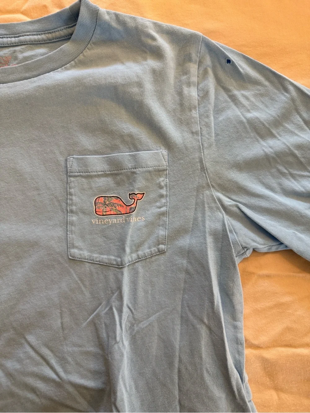 Vineyard Vines Youth Large 16 Blue Graphic Pocket T-Shirt Whale Palm Tree Logo - Picture 4 of 5